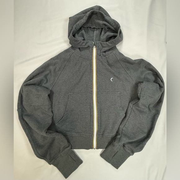 ZYIA Dark Gray Cropped Zip Hoodie with Yellow Trim - Picture 2 of 14